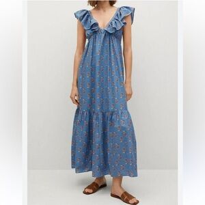 MANGO Organic Cotton Ruffled Maxi Dress